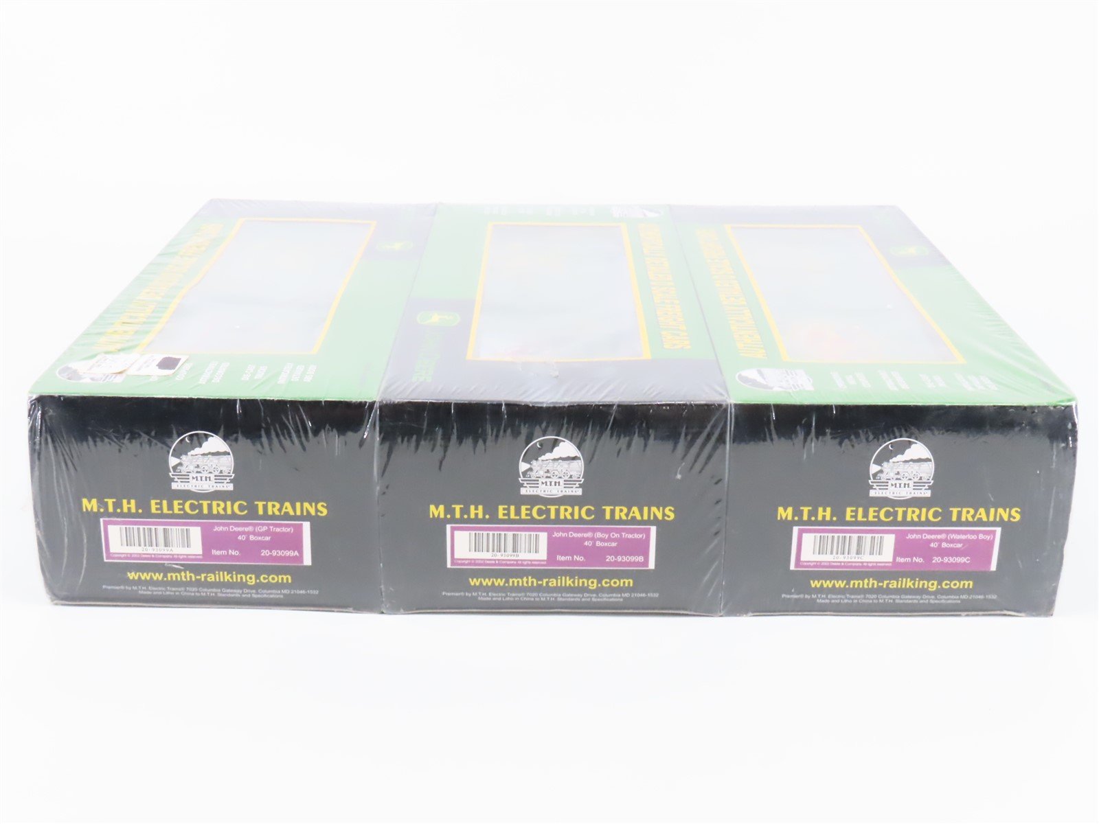 O Gauge 3-Rail MTH Rail King 20-93099 John Deere 40' Boxcar 3-Pack SEALED