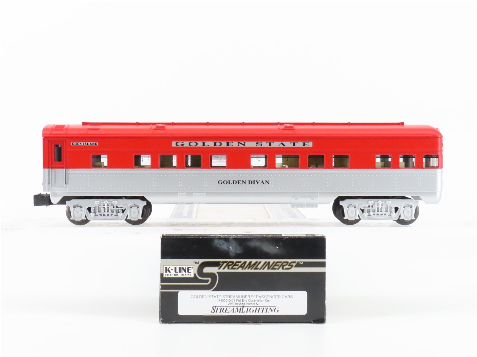 O Gauge 3-Rail K-Line K4532-0479 RI Golden State Flat Obs Passenger Car "Divan"