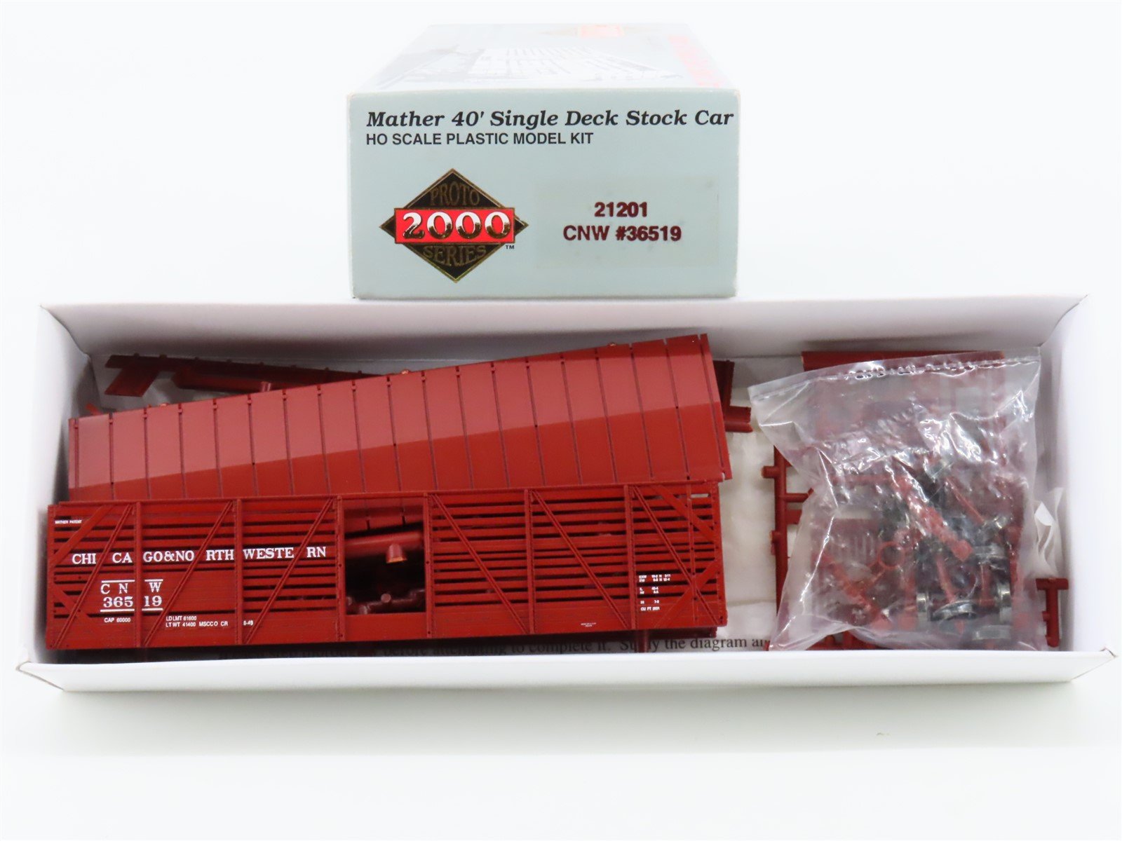 HO Life-Like Proto 2000 Kit 21201 CNW Chicago North Western 40' Stock Car #36519