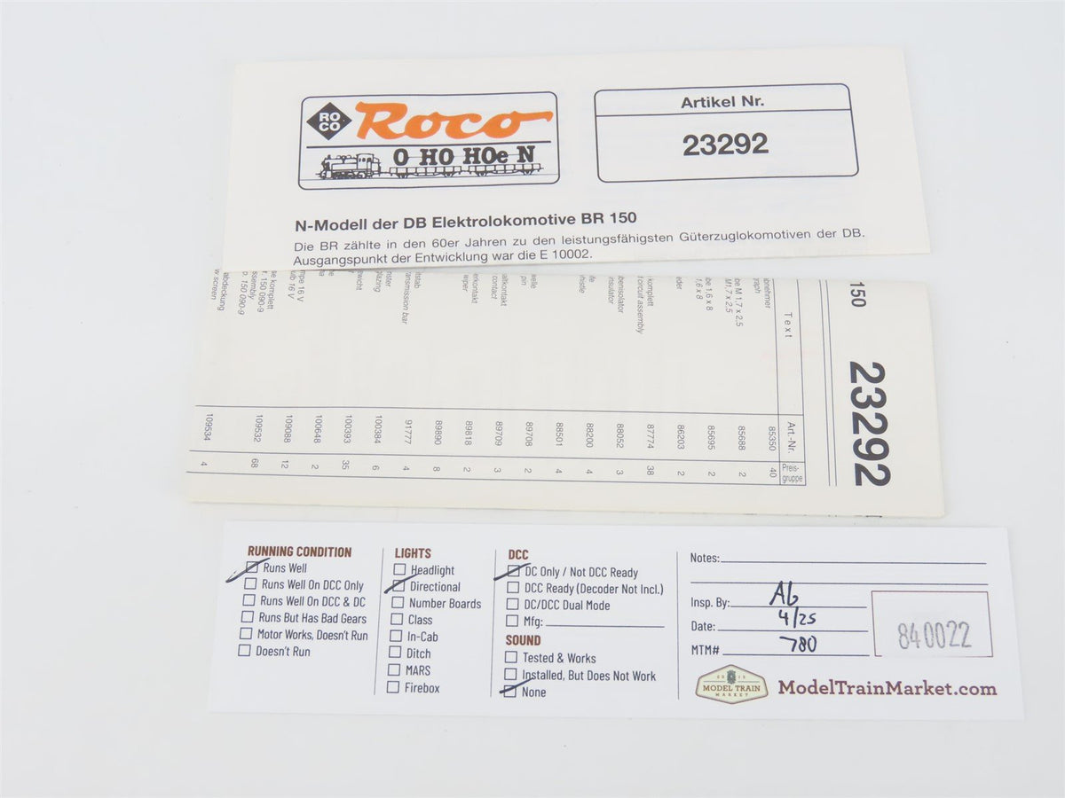N Scale Roco 23292 DB Deutsche Bahn Cargo 150 Electric Locomotive #090-9
