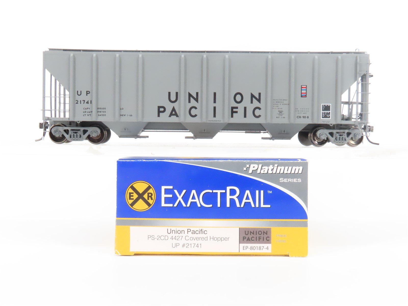 HO ExactRail Platinum EP-80187-4 UP Union Pacific Railroad 3-Bay Hopper #21741