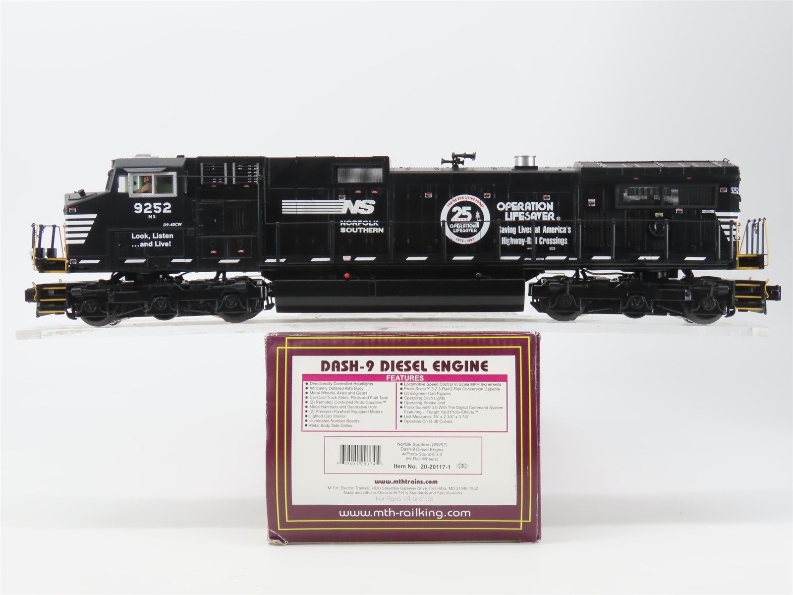 O Gauge 3-Rail MTH 20-20117-1 NS Norfolk Southern OLS Dash 9 Diesel #9252 wSound