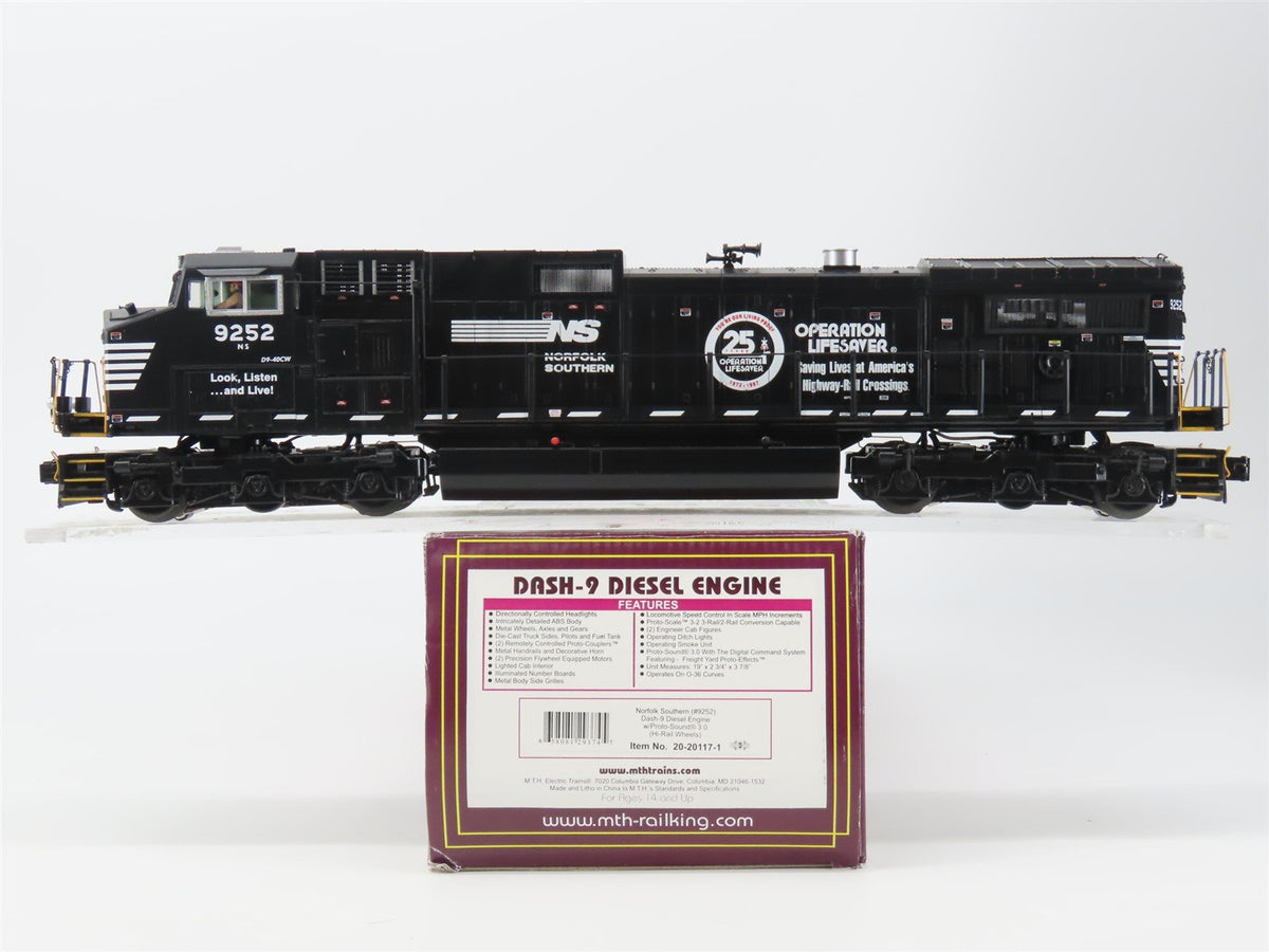 O Gauge 3-Rail MTH 20-20117-1 NS Norfolk Southern OLS Dash 9 Diesel #9252 wSound