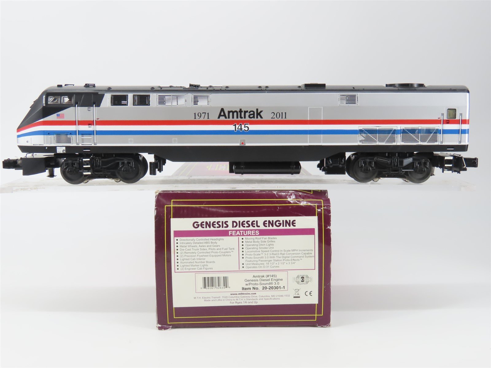 O Gauge 3-Rail MTH 20-20301-1 Amtrak Phase III Genesis P42DC Diesel #145 wSound