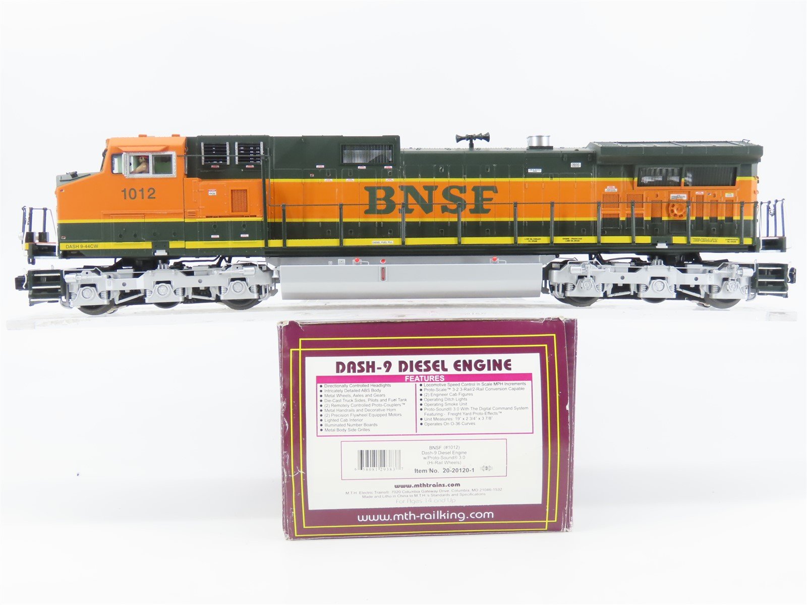 O Gauge 3-Rail MTH 20-20120-1 BNSF Railway Dash 9 Diesel Loco #1012 wSound