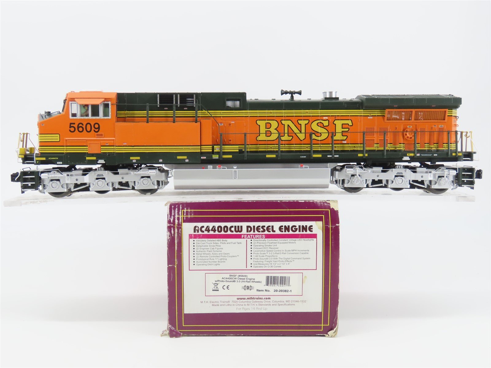 O Gauge 3-Rail MTH 20-20382-1 BNSF Railway AC4400CW Diesel Loco #5609 wSound