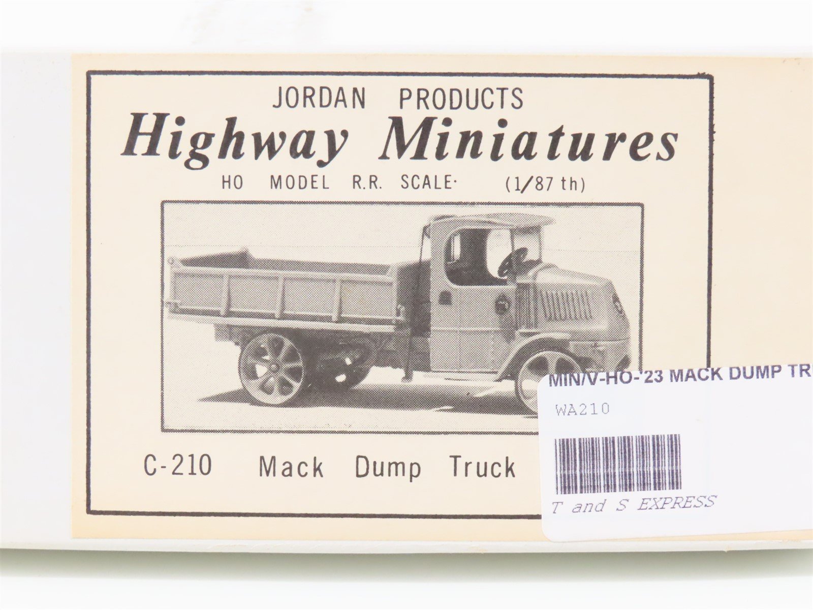 HO 1:87 Scale Jordan Highway Miniatures Kit C-210 Mack Dump Truck