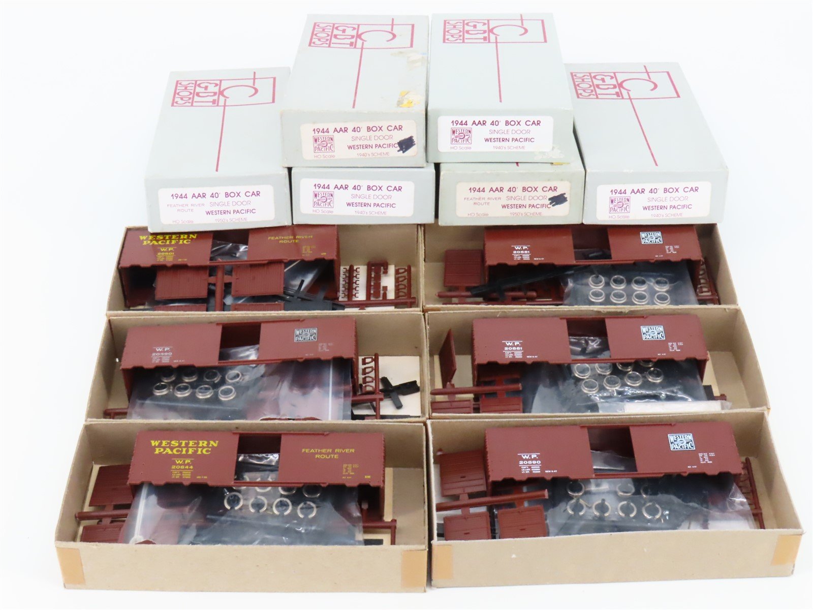 LOT of 6 HO Scale C&BT Shops Kits WP Western Pacific "Feather" 40' Box Cars