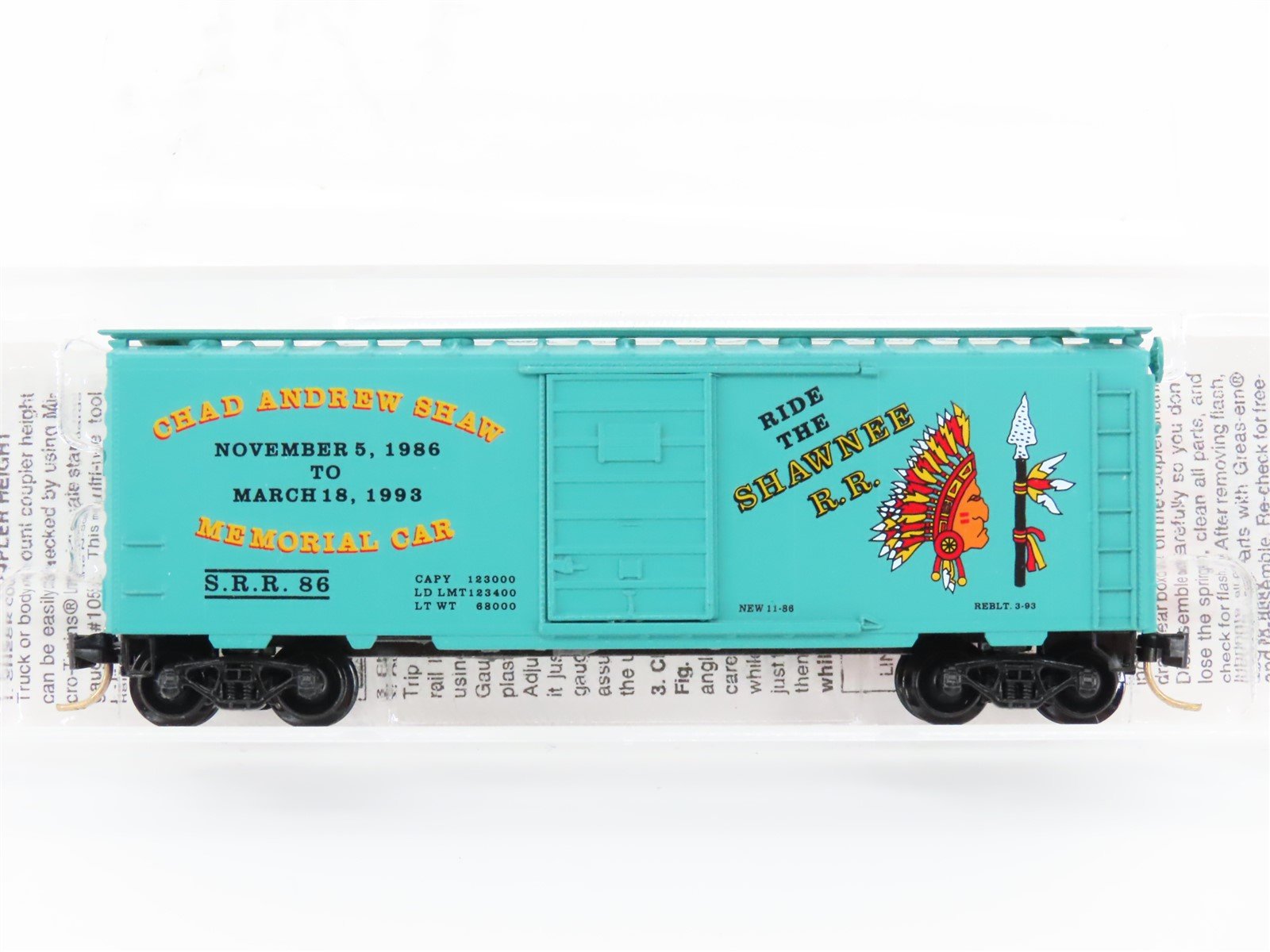 N Micro-Trains MTL Special Run CAS Shawnee Chad Andrew Shaw Memorial Boxcar 86