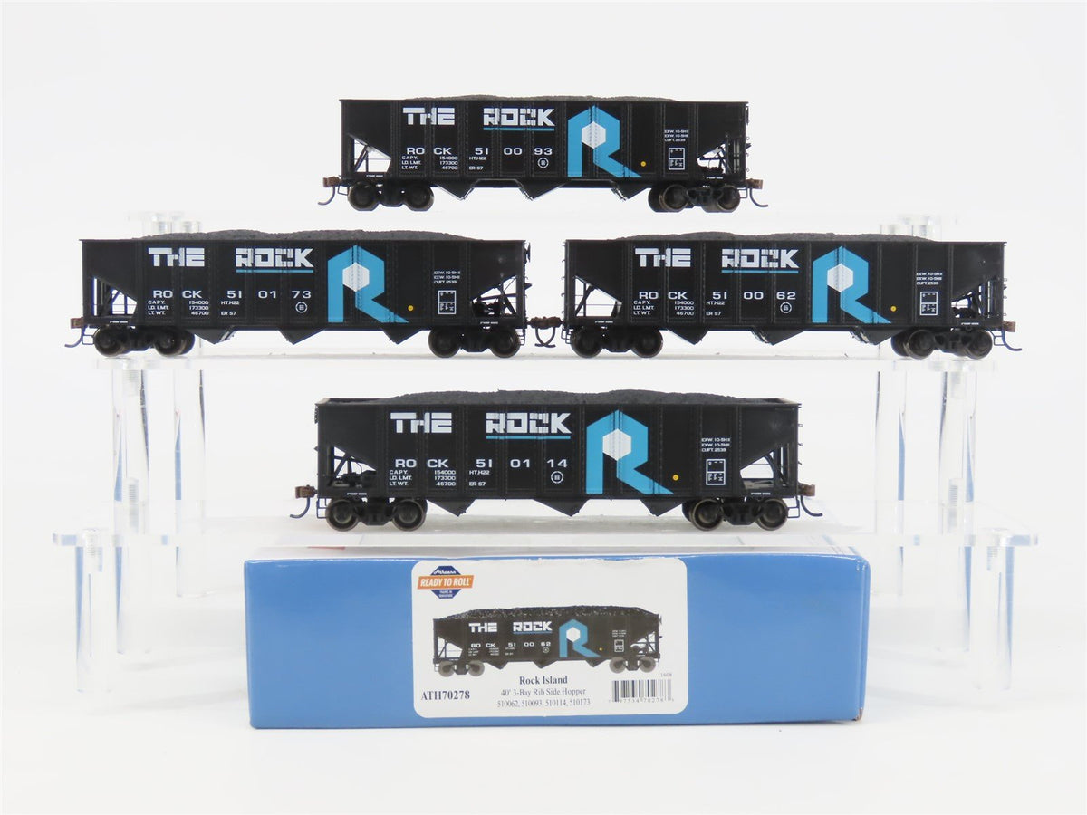 HO Scale Athearn ATH70278 ROCK Island 40&#39; 3-Bay Ribside Hopper Car 4-Pack