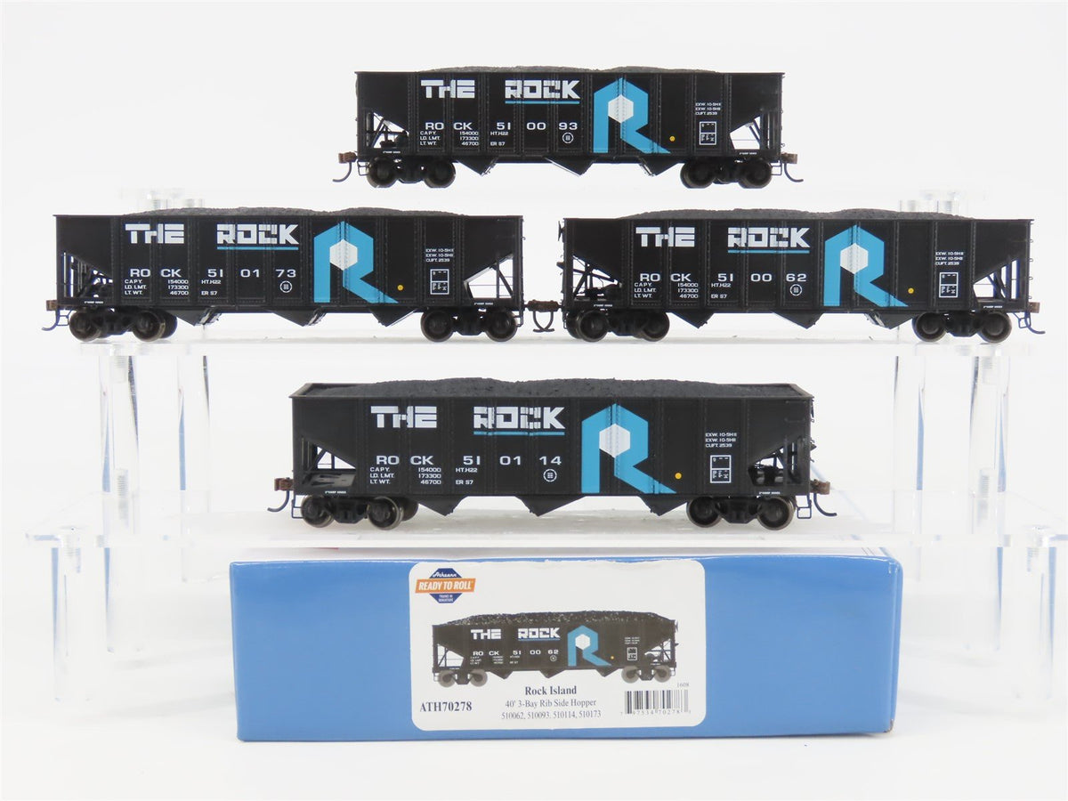 HO Scale Athearn ATH70278 ROCK Island 40&#39; 3-Bay Ribside Hopper Car 4-Pack