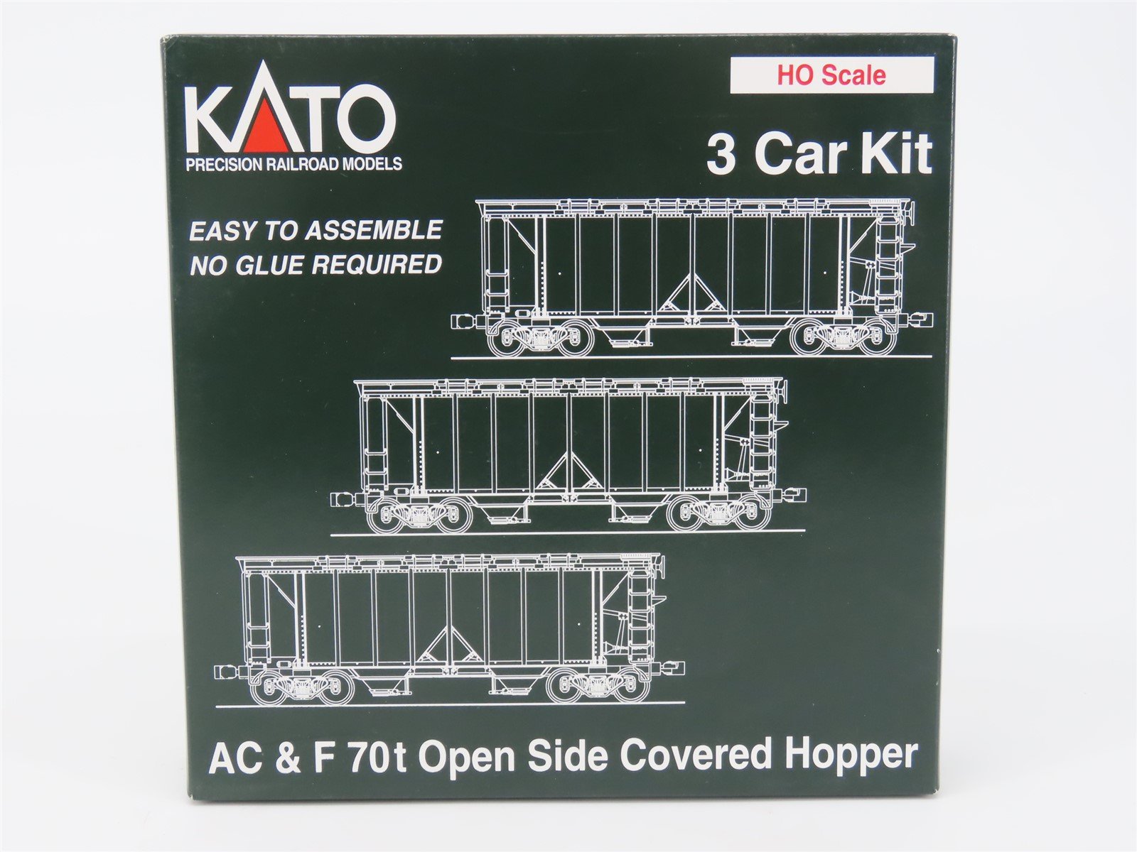 HO Scale Kato 38-0205 WAB Wabash 70-Ton Covered Hopper 3-Pack Kit