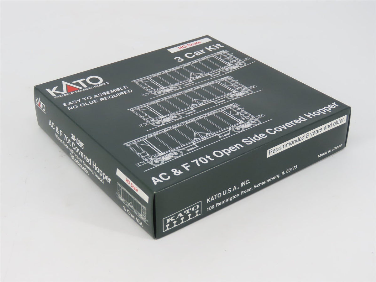 HO Scale Kato 38-0205 WAB Wabash 70-Ton Covered Hopper 3-Pack Kit