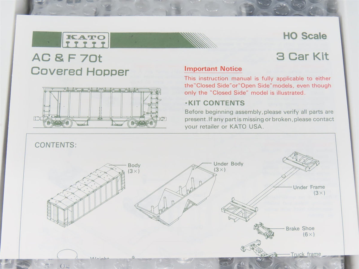HO Scale Kato 38-0201 B&amp;M Boston &amp; Maine 70-Ton Covered Hopper 3-Pack Kit