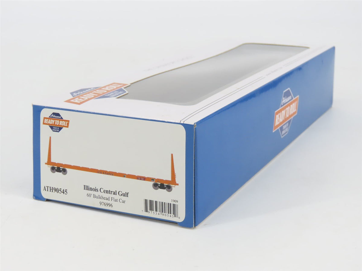 HO Scale Athearn ATH90545 ICG Railway 60&#39; Bulkhead Flatcar #976996 WEATHERED