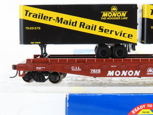 HO Scale Athearn 92382 CIL Monon 50' Flatcar #7615 w/2 25' Monon Trailers