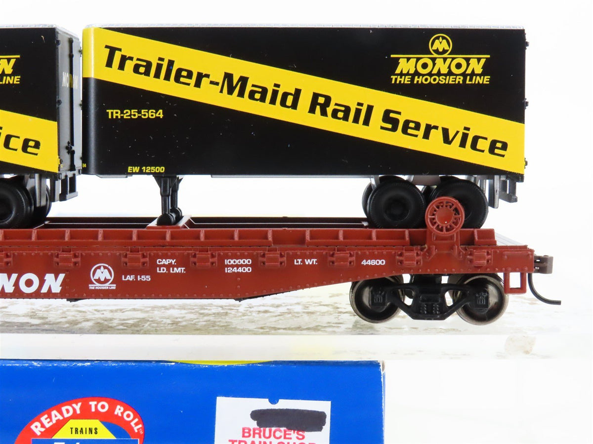 HO Scale Athearn 92382 CIL Monon 50&#39; Flatcar #7615 w/2 25&#39; Monon Trailers