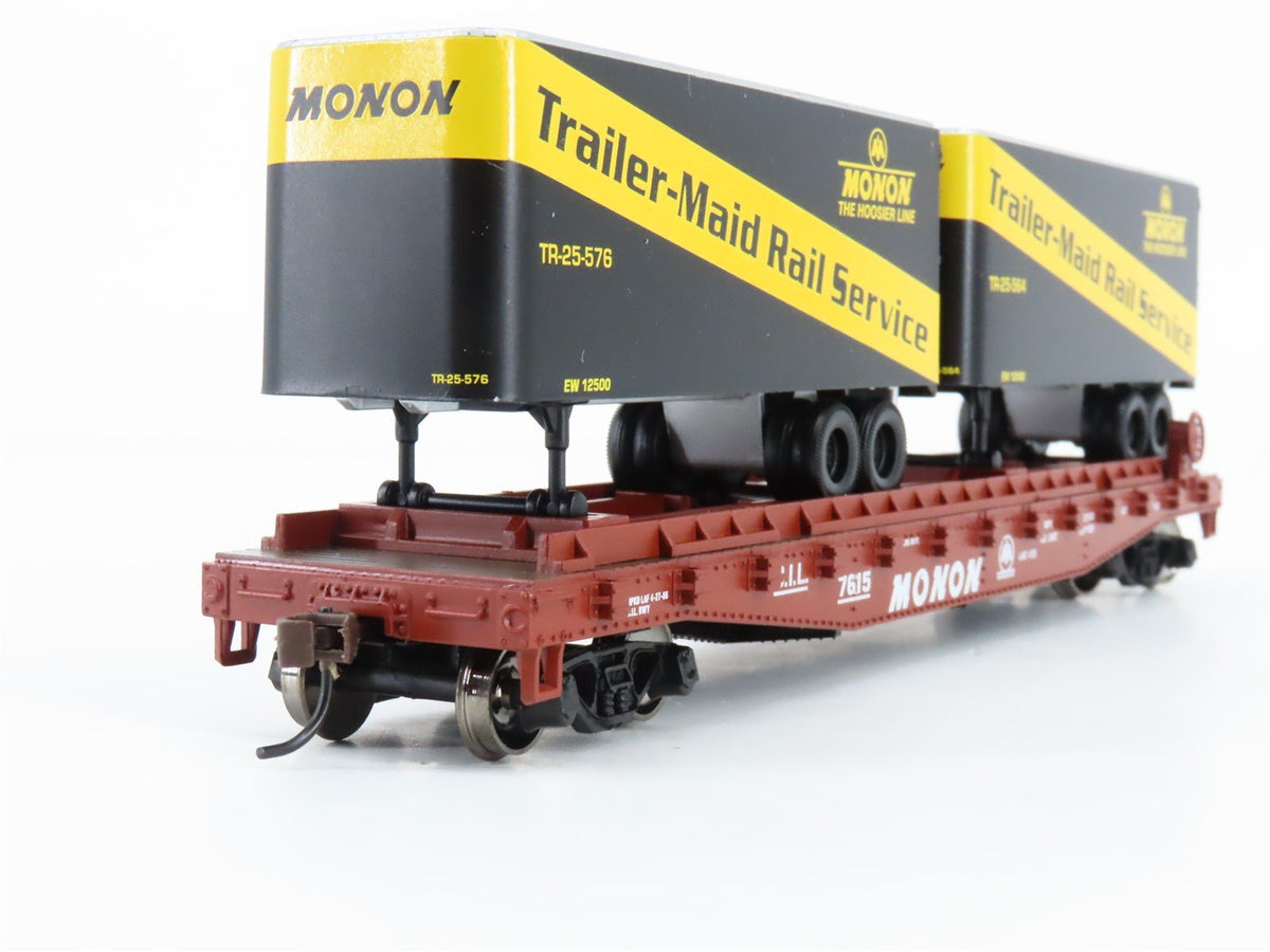 HO Scale Athearn 92382 CIL Monon 50&#39; Flatcar #7615 w/2 25&#39; Monon Trailers