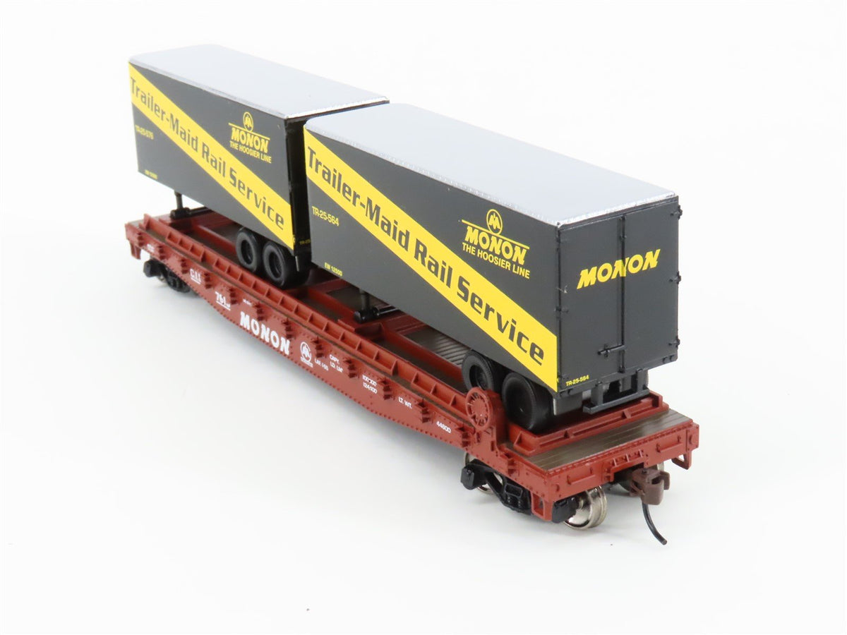HO Scale Athearn 92382 CIL Monon 50&#39; Flatcar #7615 w/2 25&#39; Monon Trailers