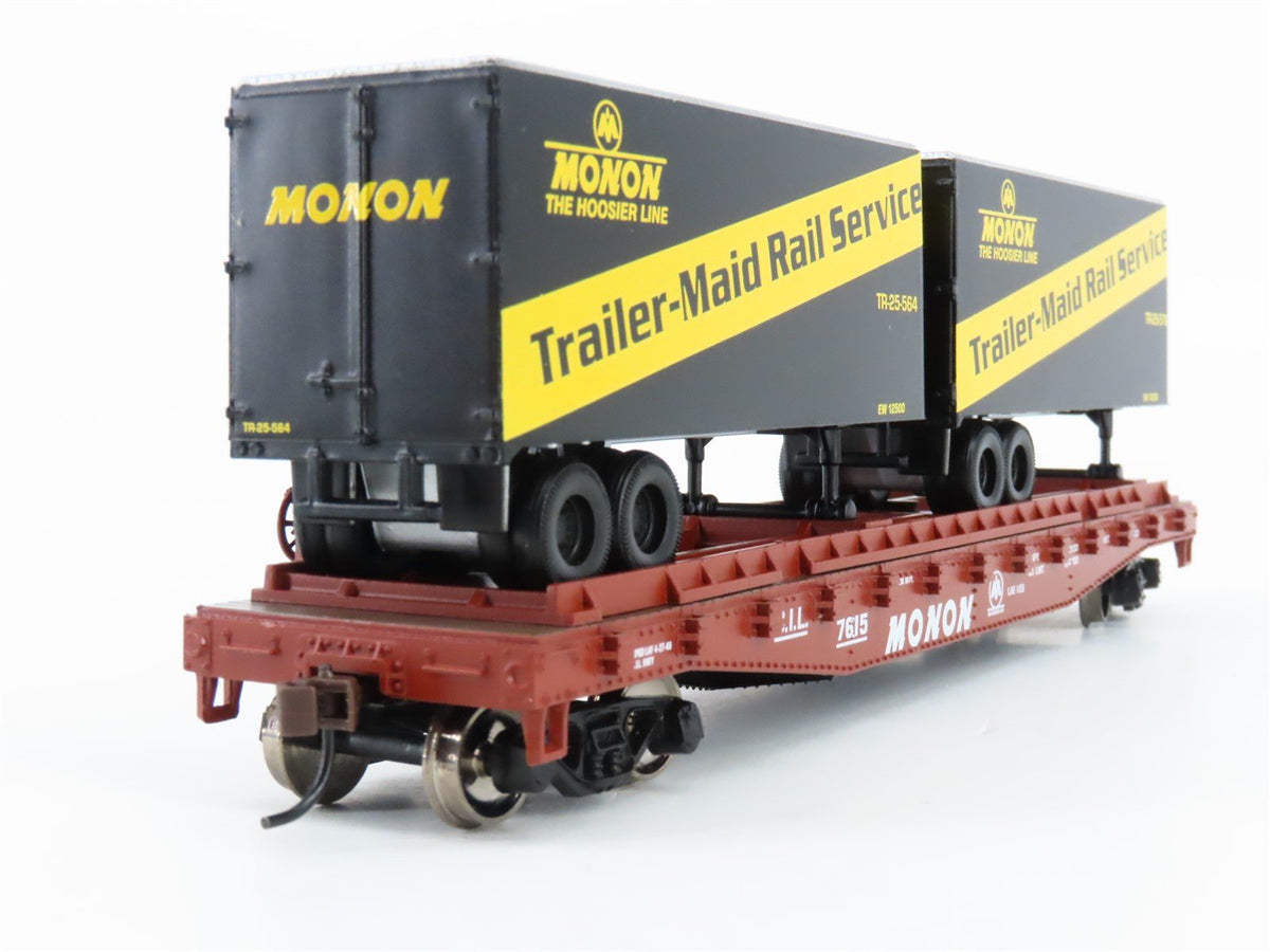 HO Scale Athearn 92382 CIL Monon 50&#39; Flatcar #7615 w/2 25&#39; Monon Trailers