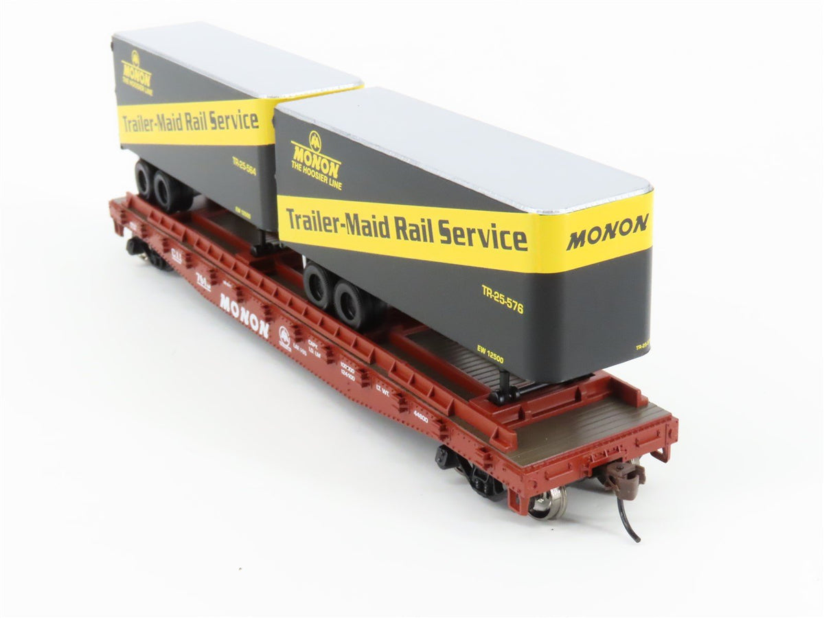 HO Scale Athearn 92382 CIL Monon 50&#39; Flatcar #7615 w/2 25&#39; Monon Trailers