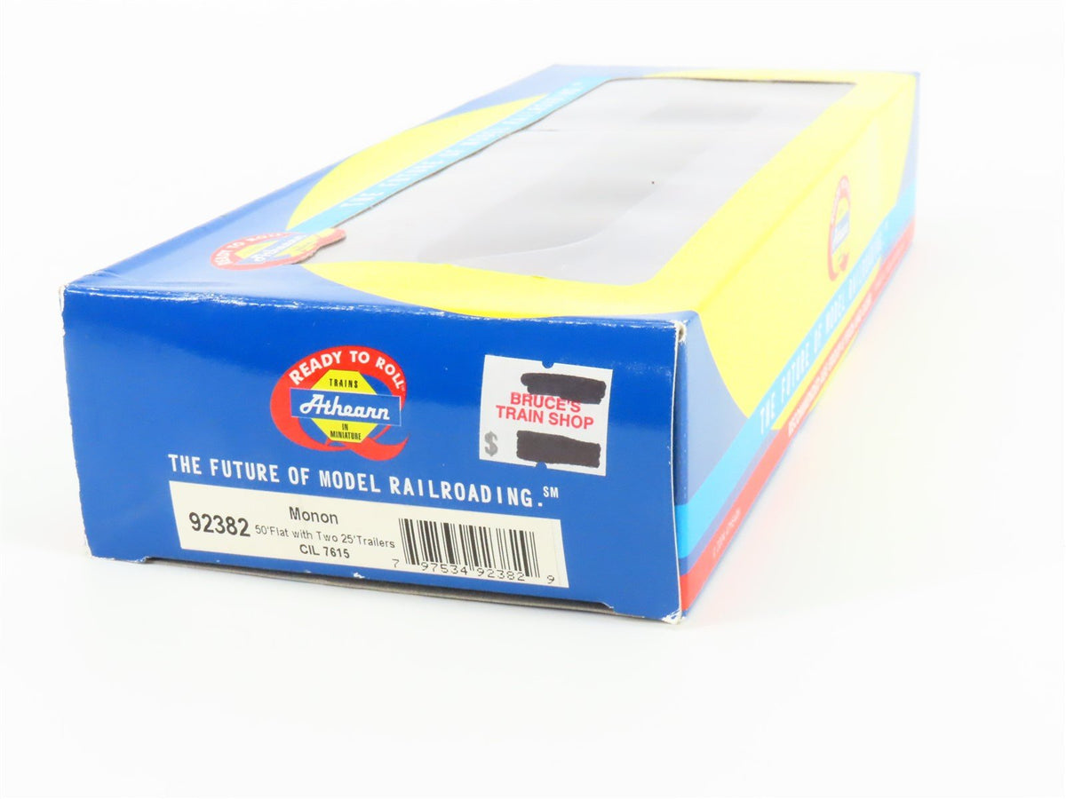 HO Scale Athearn 92382 CIL Monon 50&#39; Flatcar #7615 w/2 25&#39; Monon Trailers