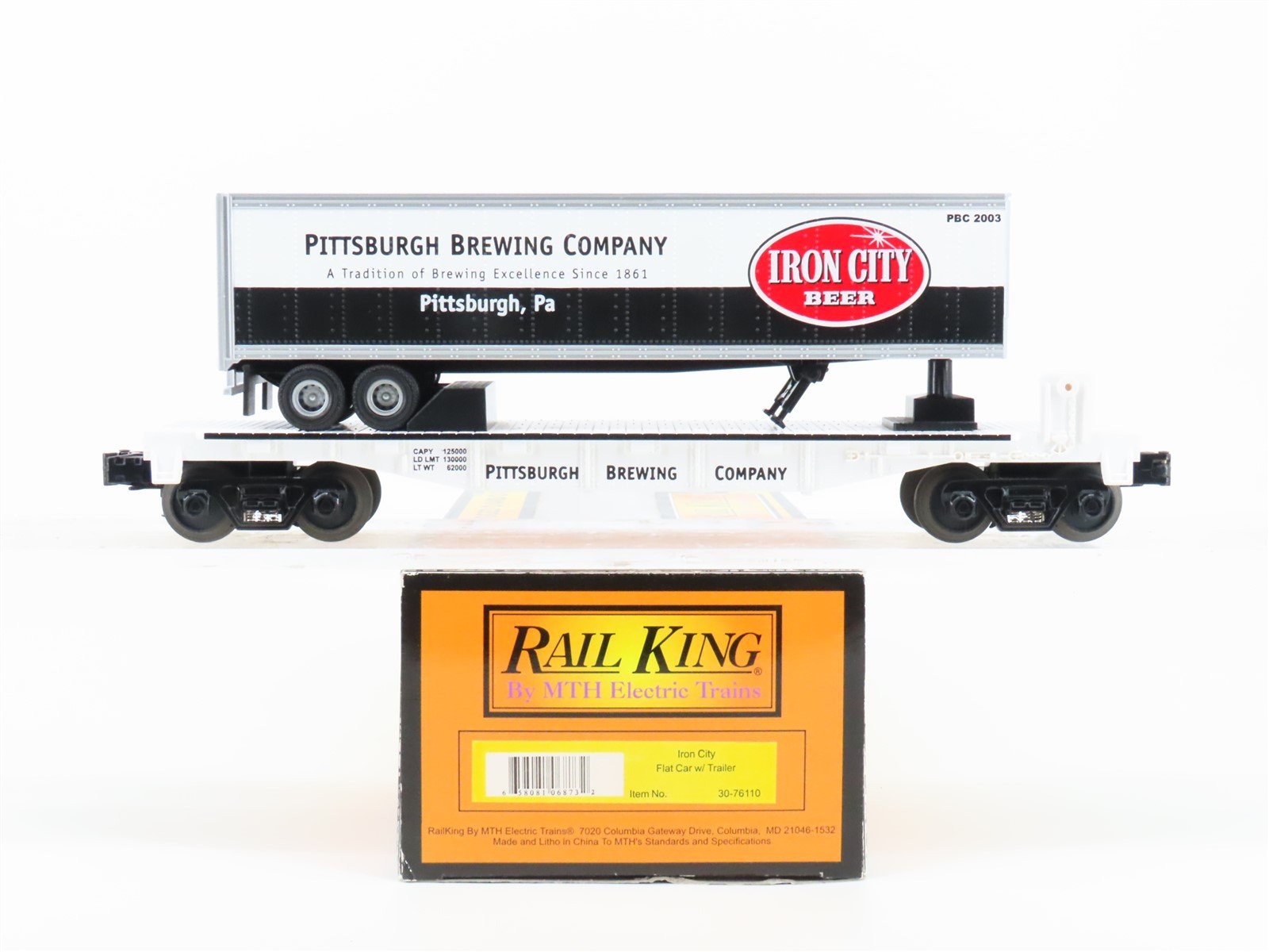 O Gauge 3-Rail MTH 30-76110 Pittsburgh Brewing Flatcar No# Iron City Trailer
