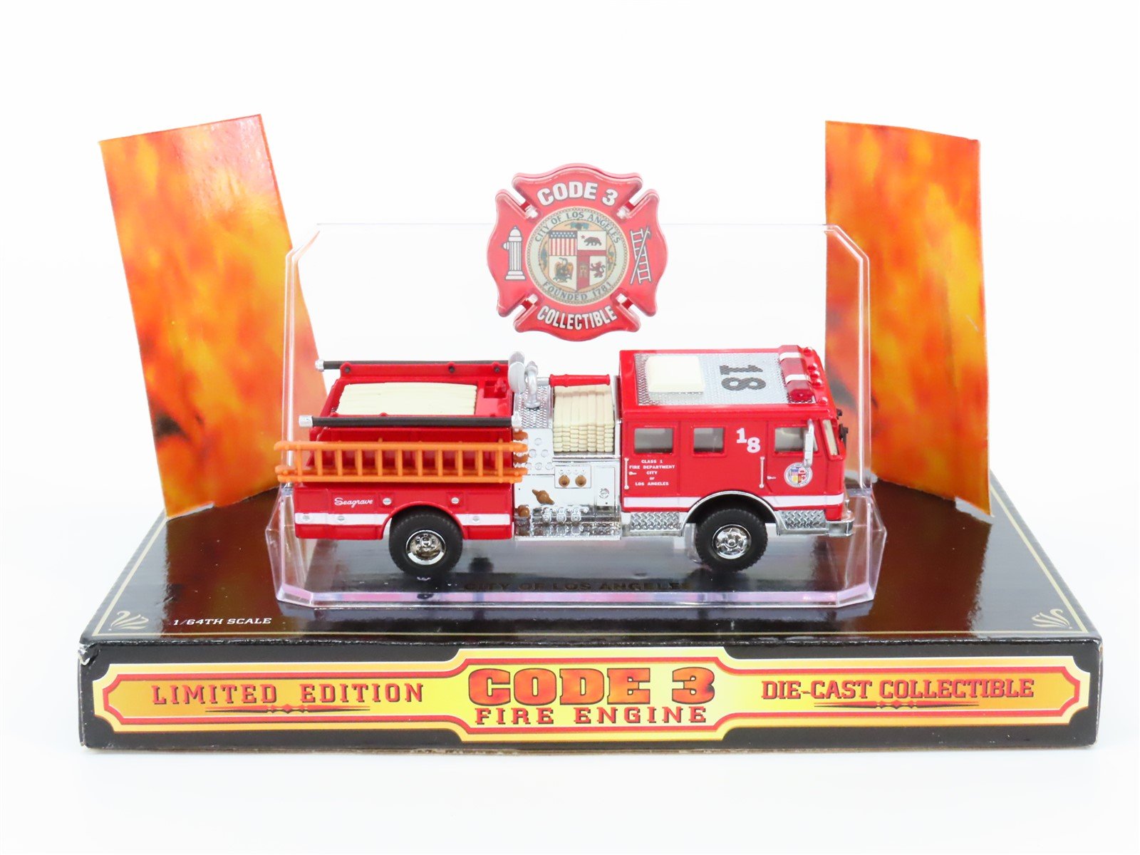 1:64 Scale Code 3 #02450 Die-Cast City of LA Seagrave Fire Engine #18
