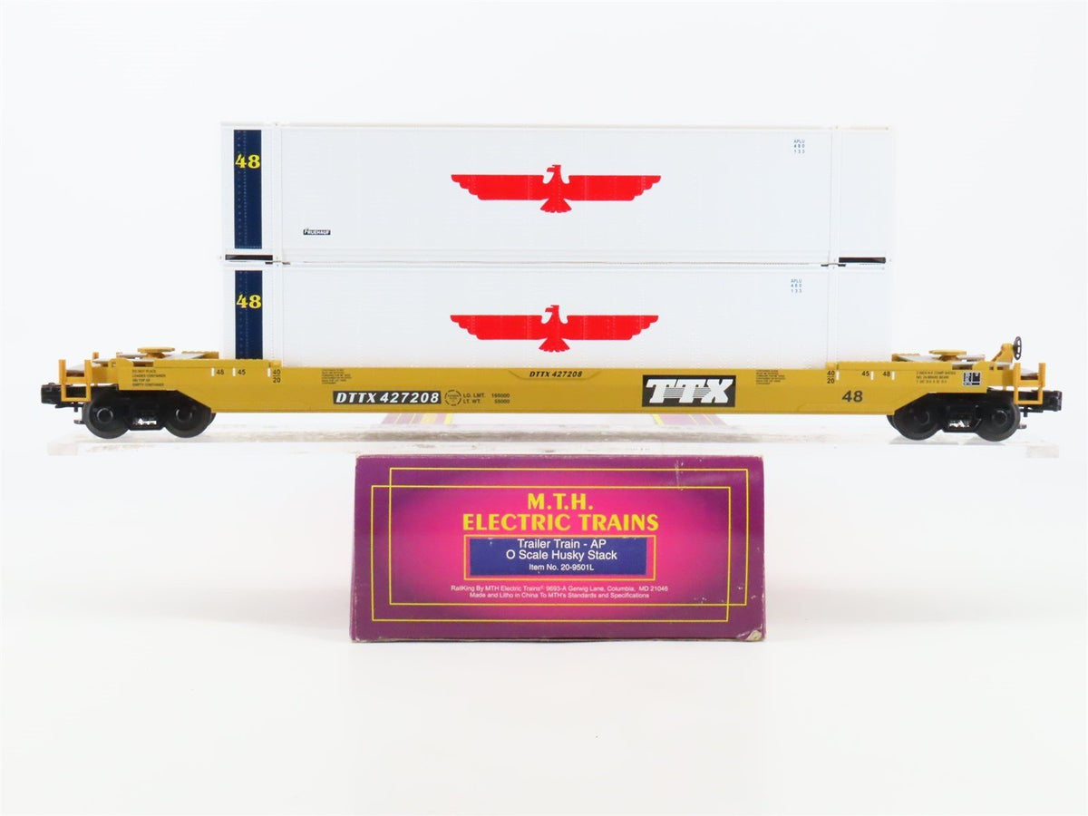 O Gauge 3-Rail MTH 20-9501L DTTX TTX Husky Stack Car #427208 w/ APL Containers