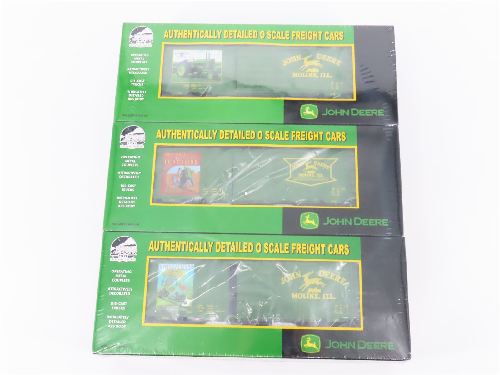 O Gauge 3-Rail MTH 20-90130 John Deere 40' Boxcar Set of 3 SEALED