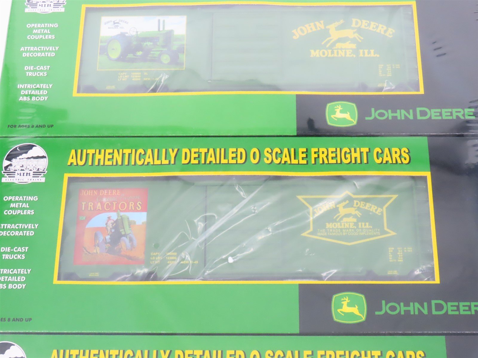 O Gauge 3-Rail MTH 20-90130 John Deere 40' Boxcar Set of 3 SEALED