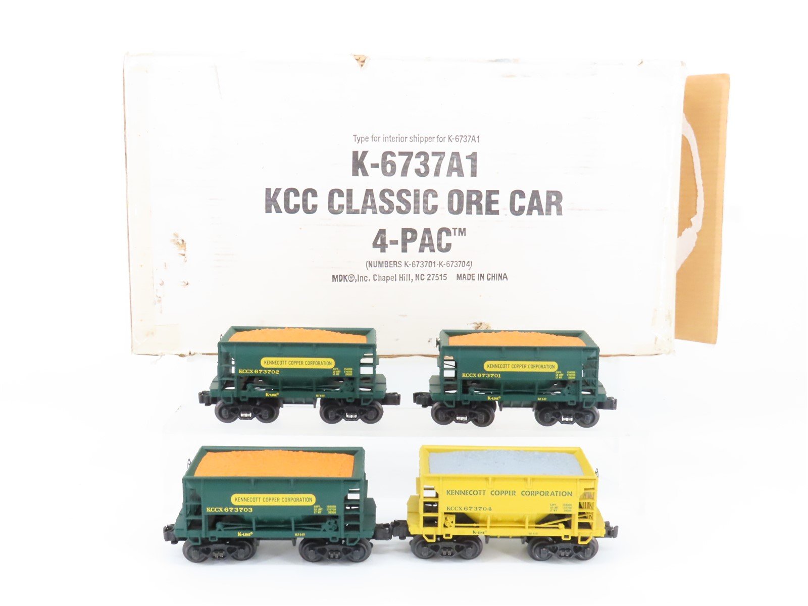 O Gauge 3-Rail K-Line K-6737A1 KCC Kennecott Copper Ore 4-Car Pack w/Ore Loads
