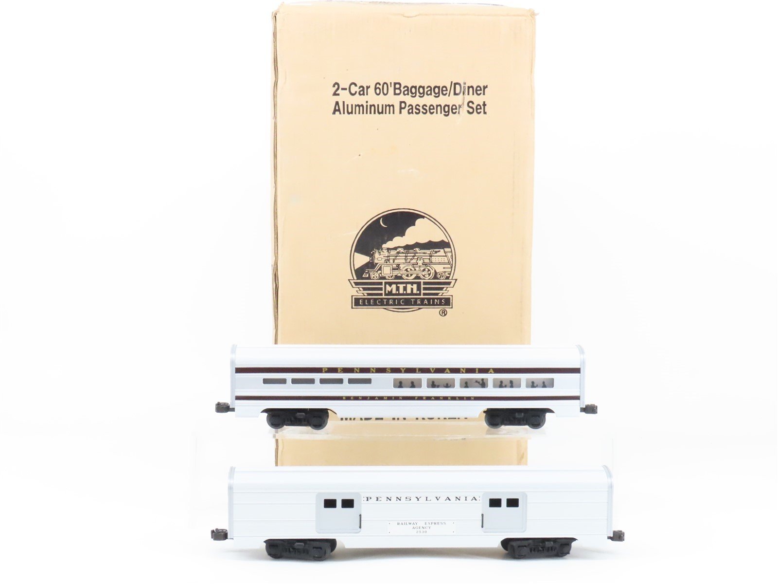 O 3-Rail MTH 20-80003D PRR Pennsylvania 60' Baggage/Diner Passenger 2-Car Set