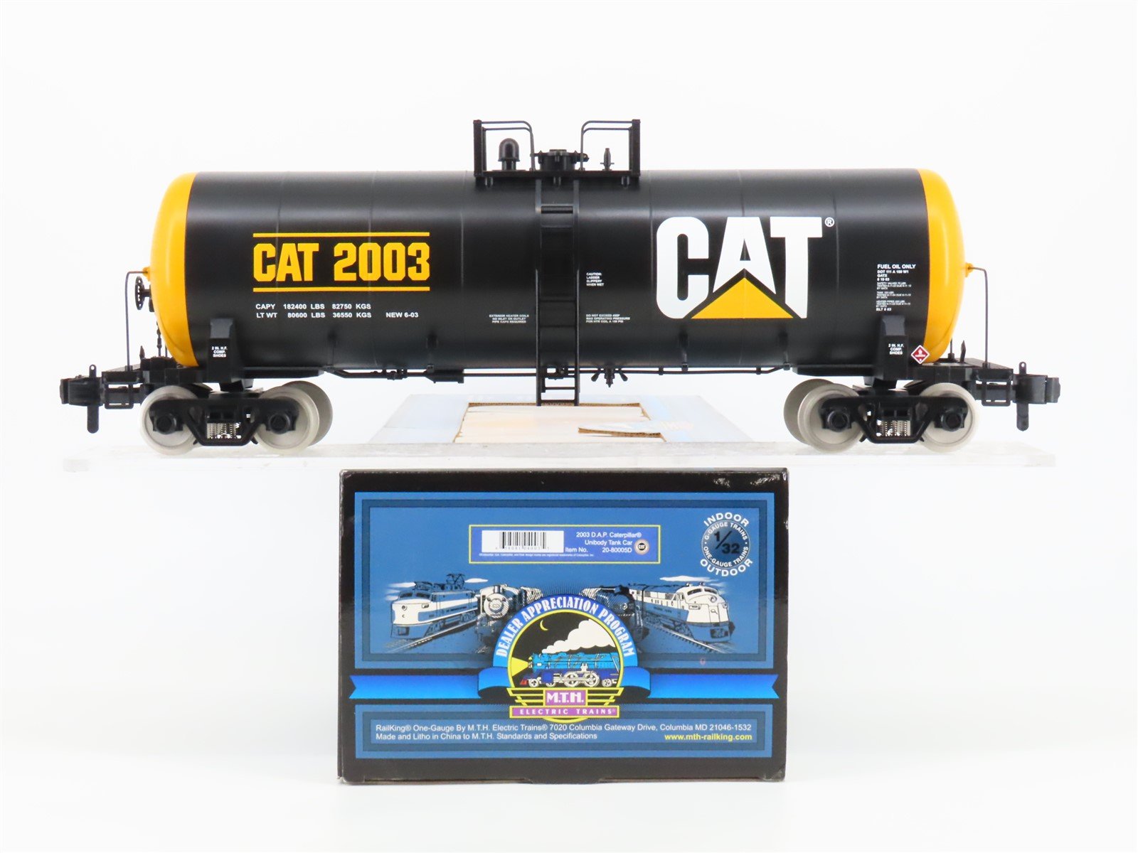 O Gauge 3-Rail MTH 20-80005D DAP 2003 CAT Caterpillar Unibody Tank Car 2003