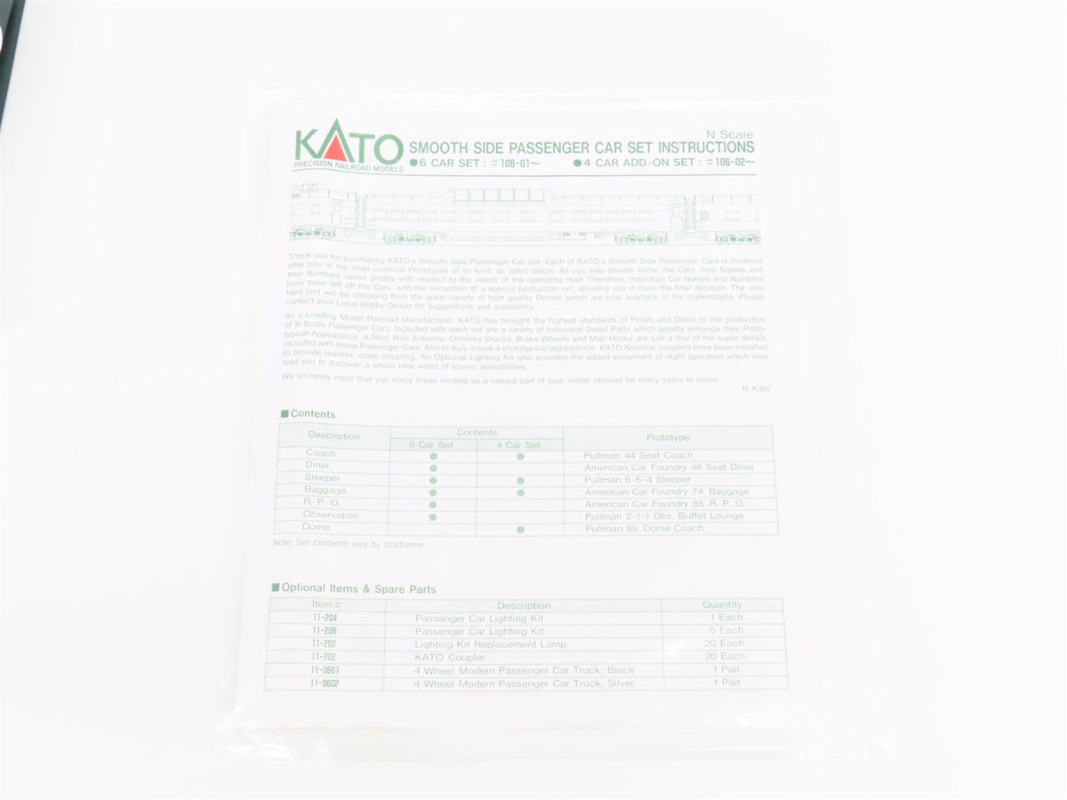 N KATO 106-029 SP Southern Pacific Daylight Smooth Side 4-Car Passenger Set