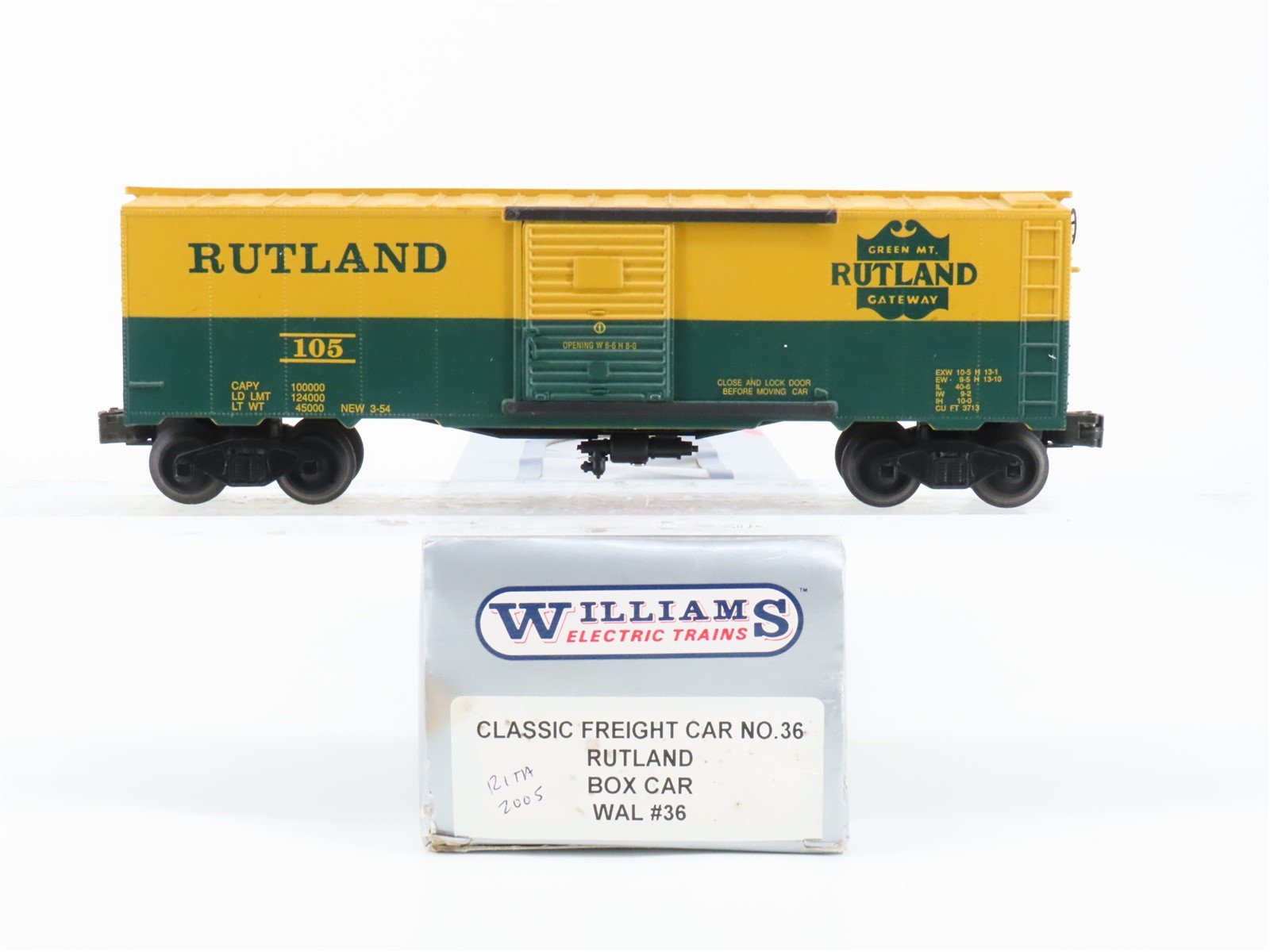 O Gauge 3-Rail Freight Williams WAL36 RUT Rutland Green Mt. Gateway Boxcar #105