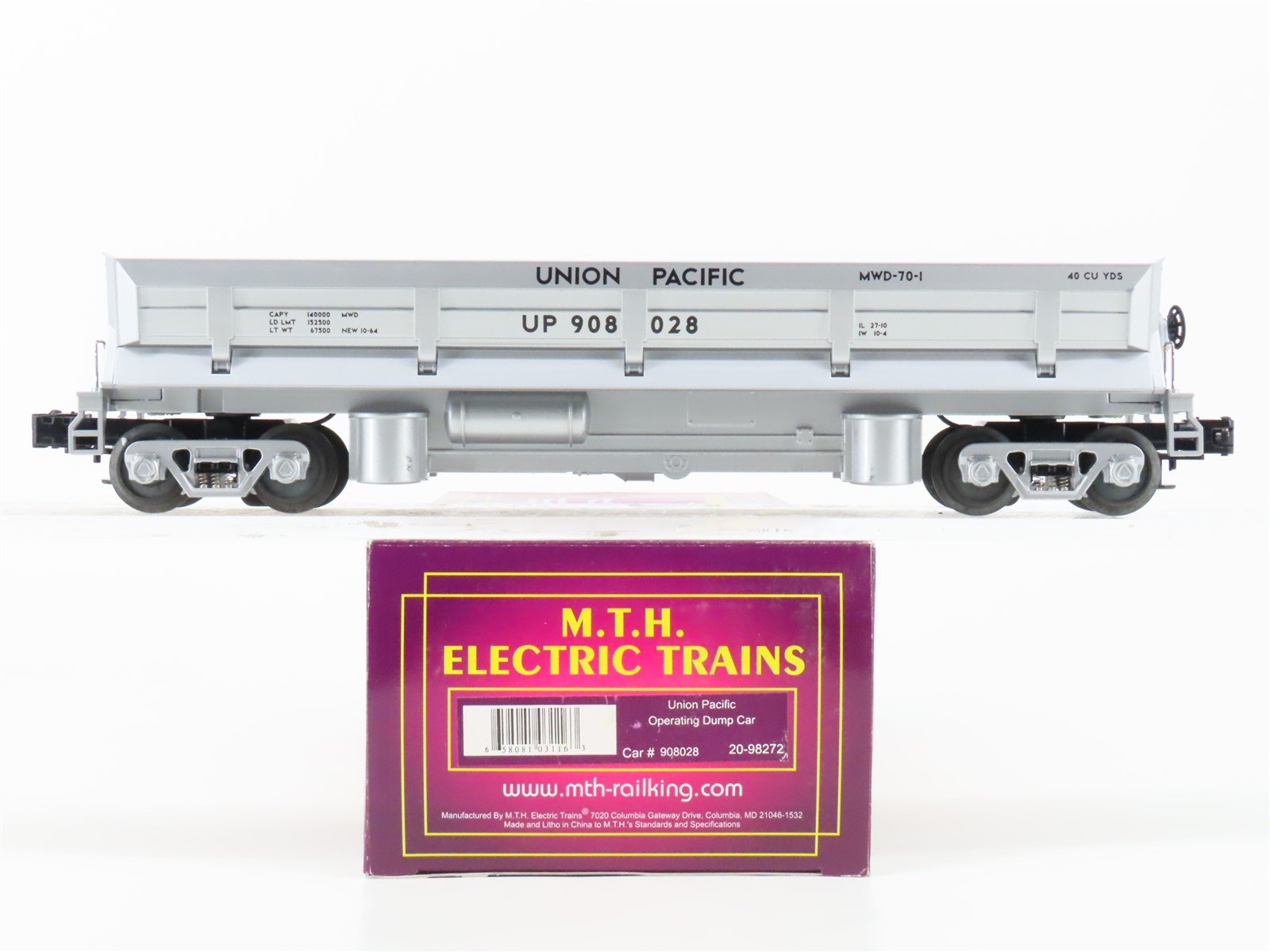 O Gauge 3-Rail MTH 20-98272 UP Union Pacific Operating Dump Car #908028