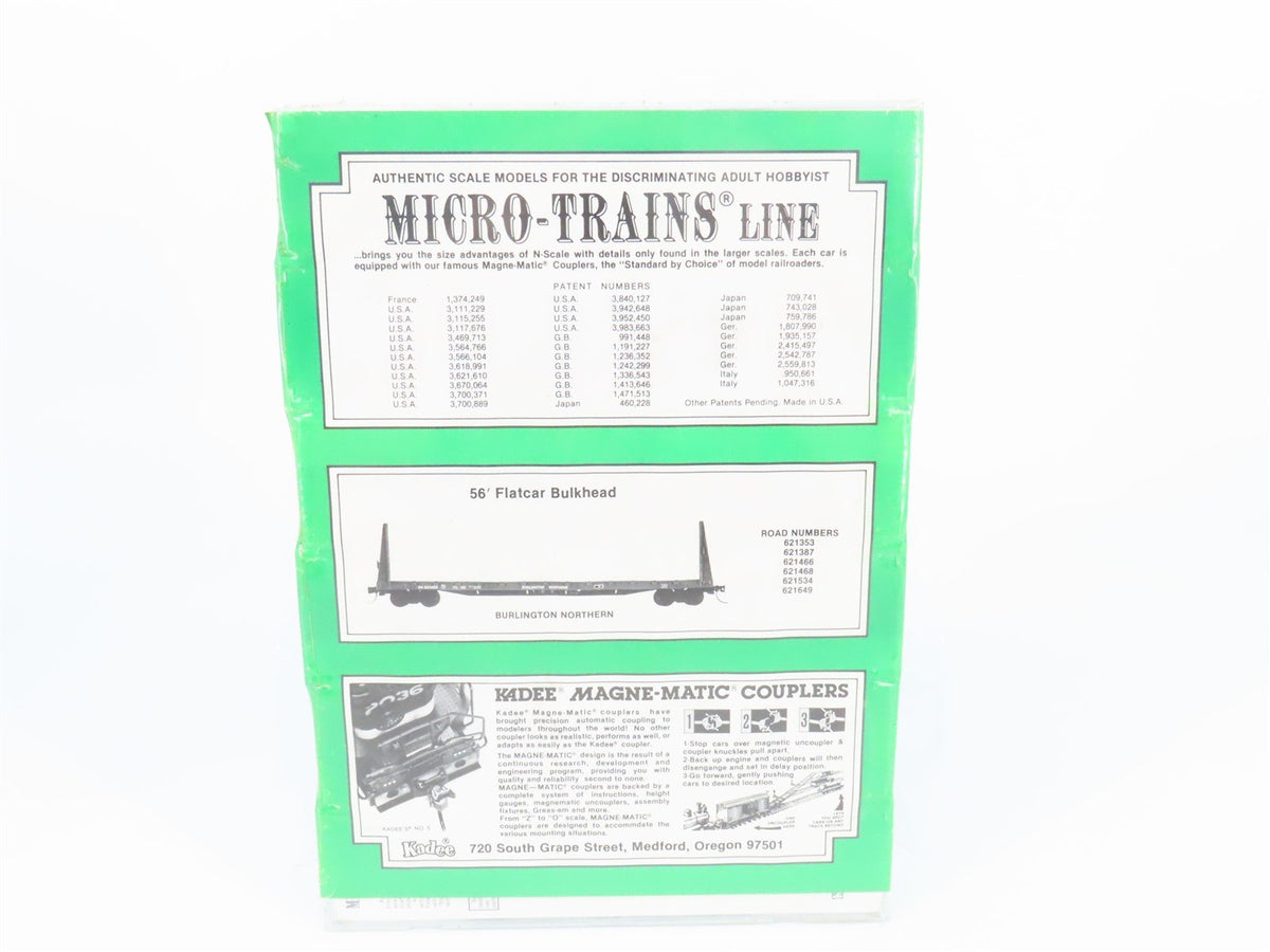 N Kadee Micro-Trains 54012 BN Burlington Northern 56&#39; Flatcar 6 pack Sealed