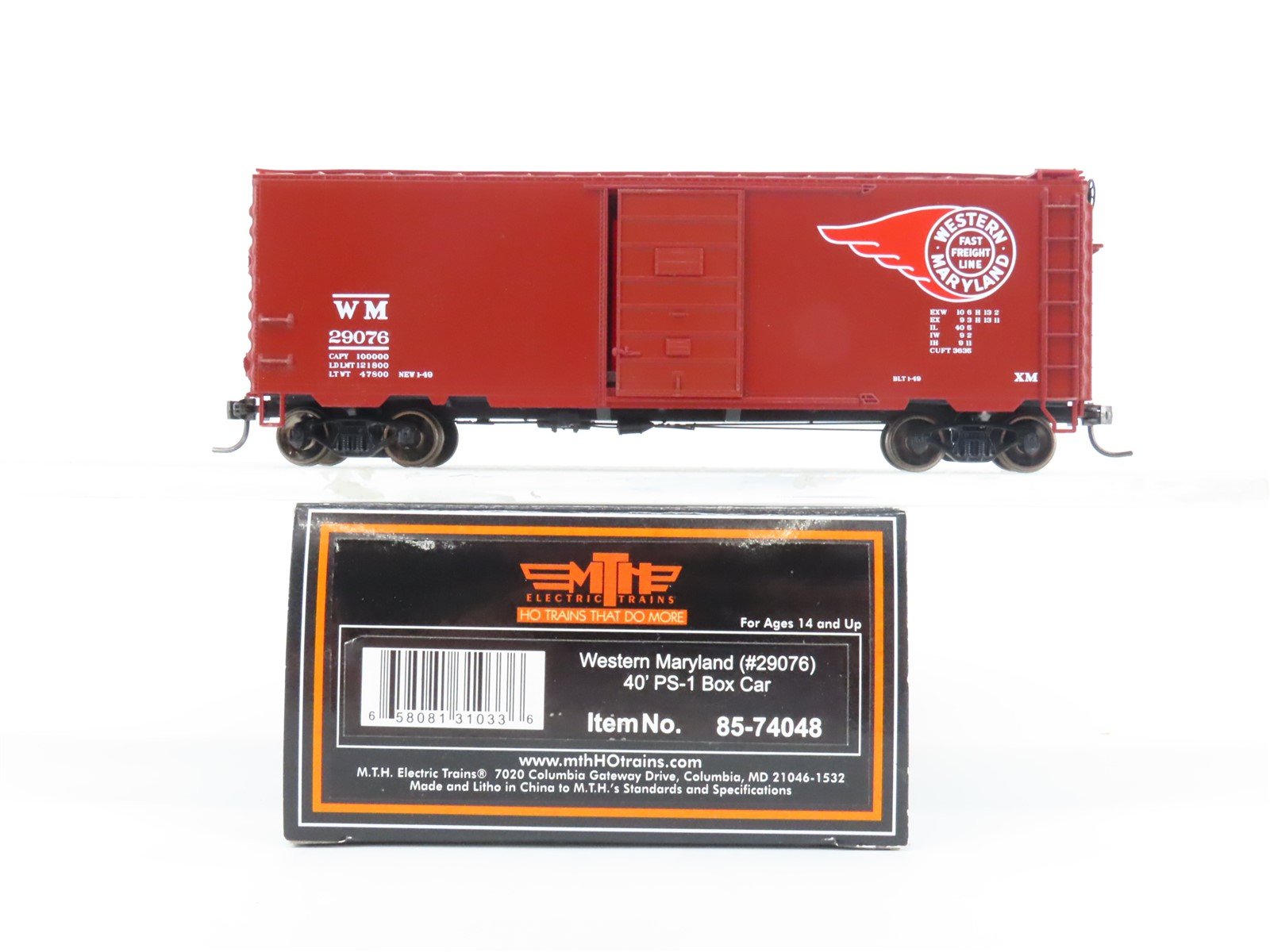 HO Scale MTH 85-74048 WM Western Maryland "Fast Freight" 40' S Box Car #29076