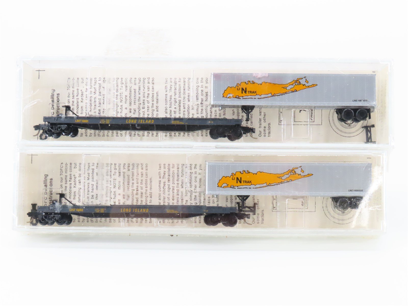 N Kadee Micro-Trains MTL LINT Long Island NTrak Flat Car & Trailer 2-Pack Sealed