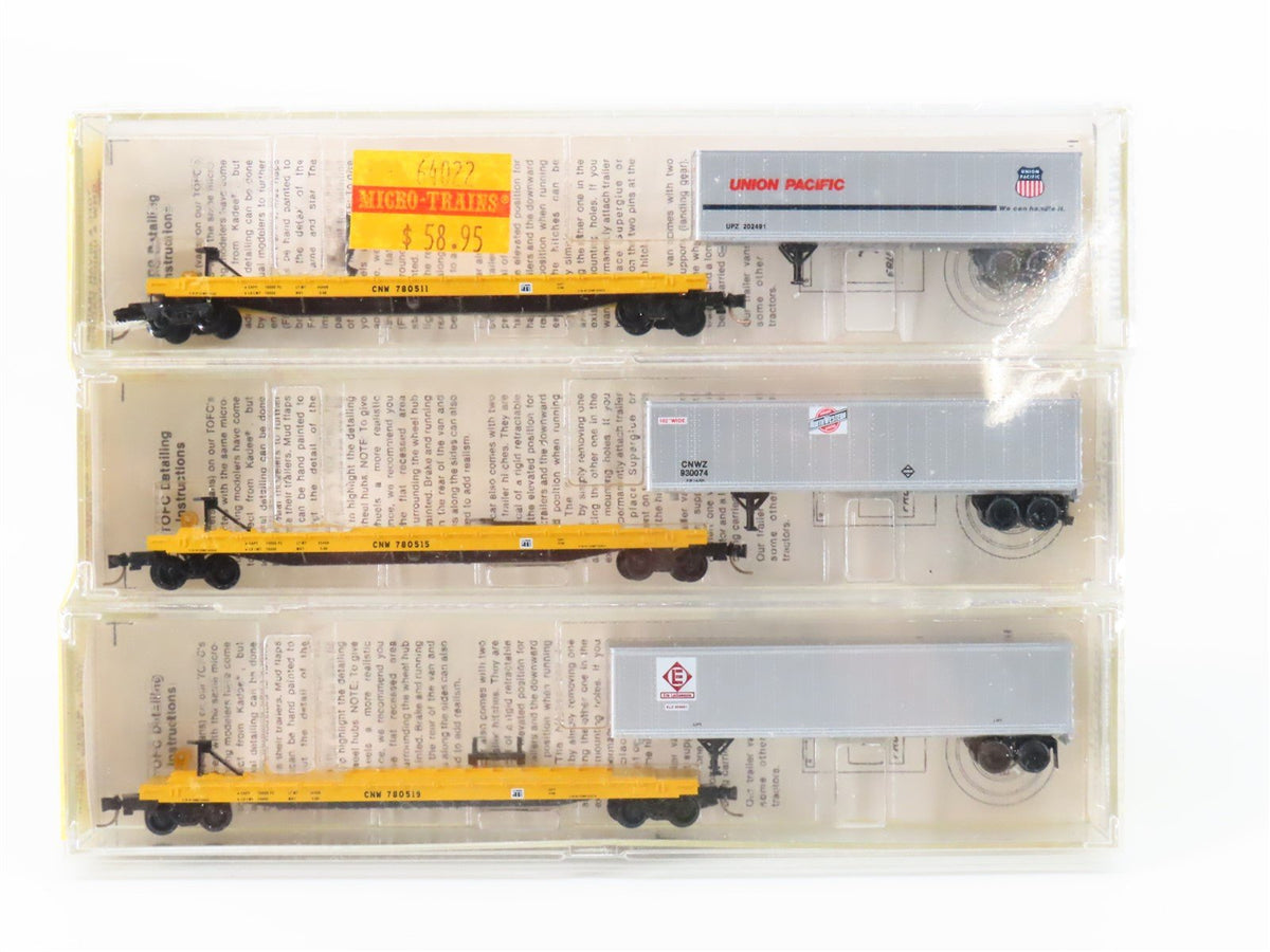 N Scale Kadee Micro-Trains MTL 64022 CNW Flat Car w/ Trailer 3-Pack Sealed