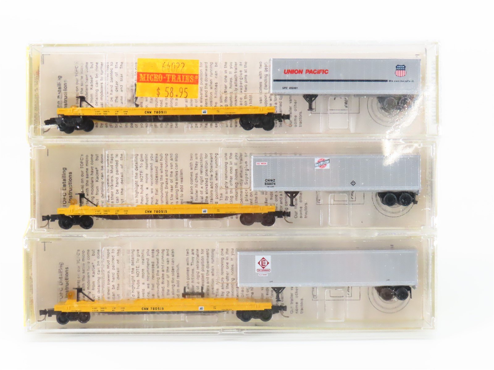 N Scale Kadee Micro-Trains MTL 64022 CNW Flat Car w/ Trailer 3-Pack Sealed