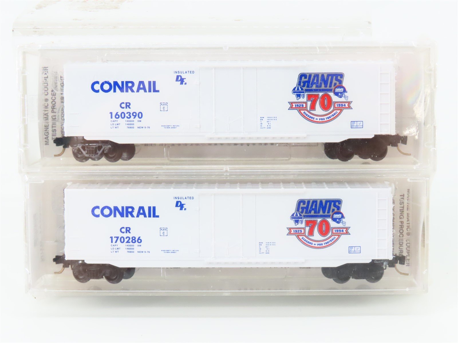 N Micro-Trains MTL Raleigh Rails CR Conrail NY Giants Box Car 2-Pack Sealed