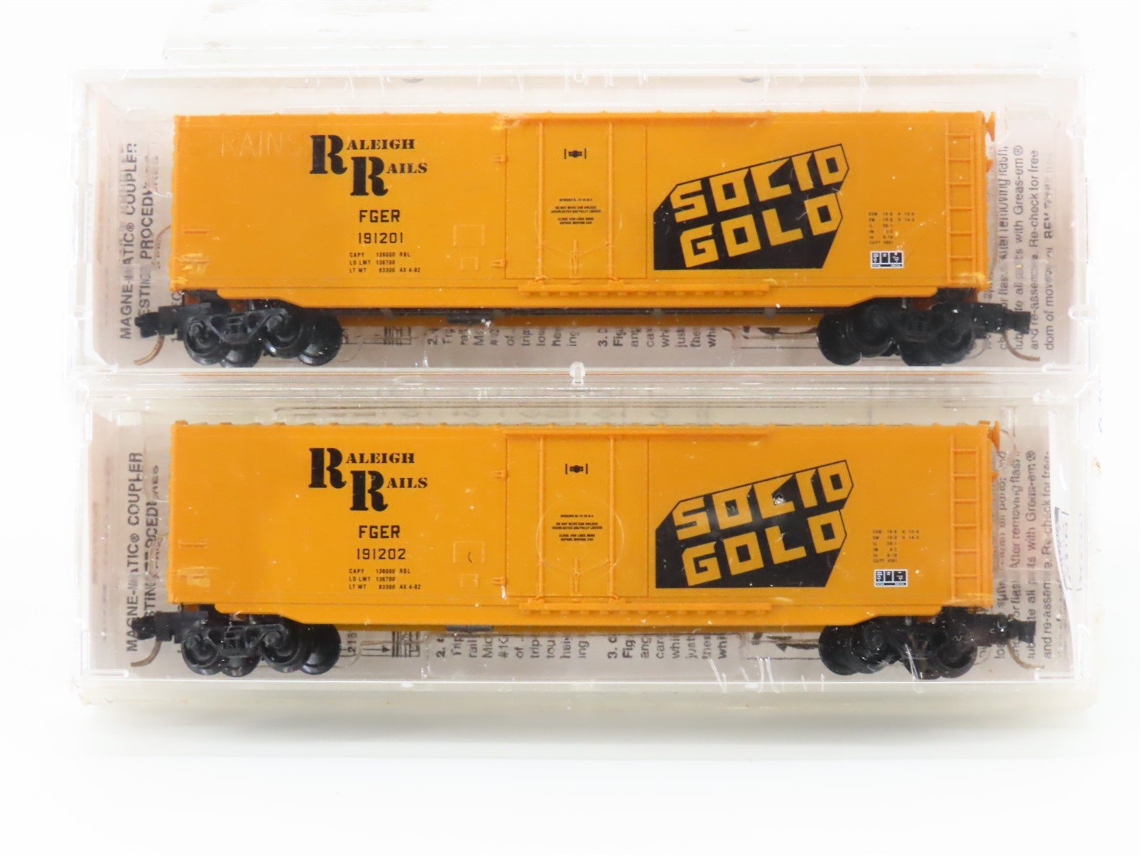 N Scale Micro-Trains MTL Raleigh Rails FGER Solid Gold Box Car 2-Pack Sealed