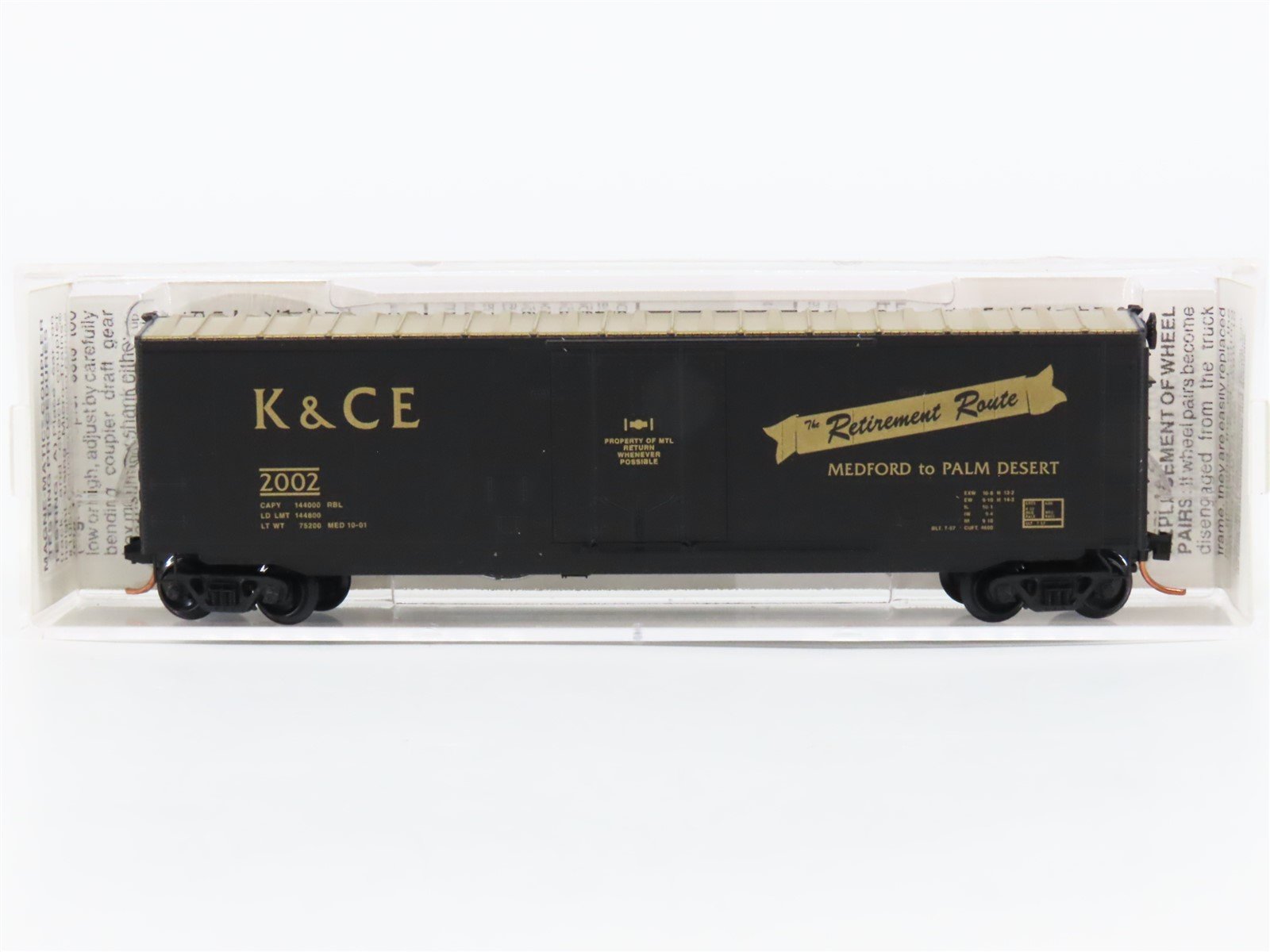 N Scale Micro-Trains MTL K&CE The Retirement Route Single Door Box Car #2002