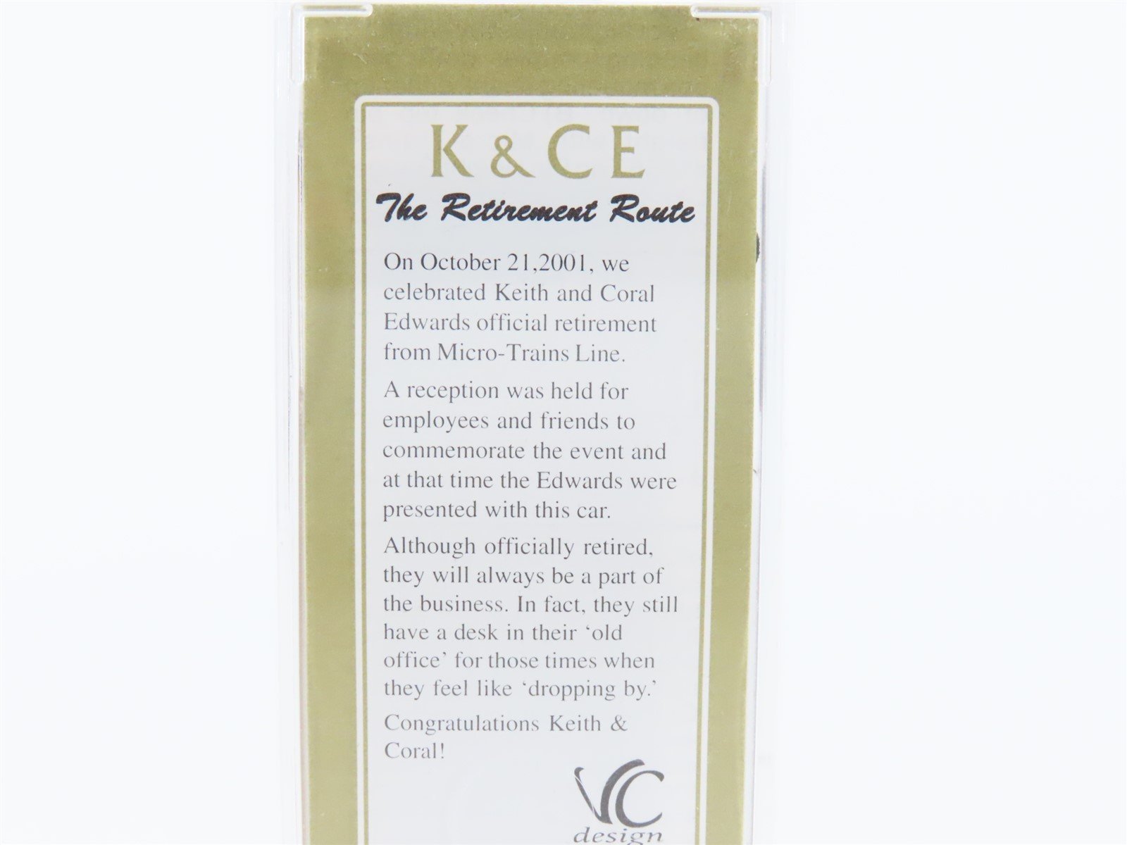 N Scale Micro-Trains MTL K&CE The Retirement Route Single Door Box Car #2002