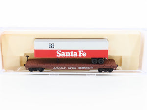 N Scale Atlas 37751 ATSF Santa Fe Piggy Back Flat Car #92753 w/ 40' Trailer