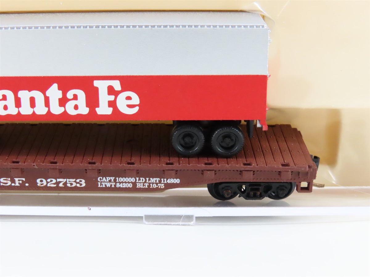 N Scale Atlas 37751 ATSF Santa Fe Piggy Back Flat Car #92753 w/ 40&#39; Trailer