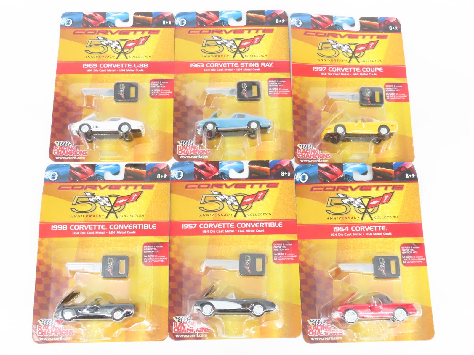 LOT of 6 1:64 Scale Racing Champions Die-Cast 1950s 60s & 90s Corvette Vehicles