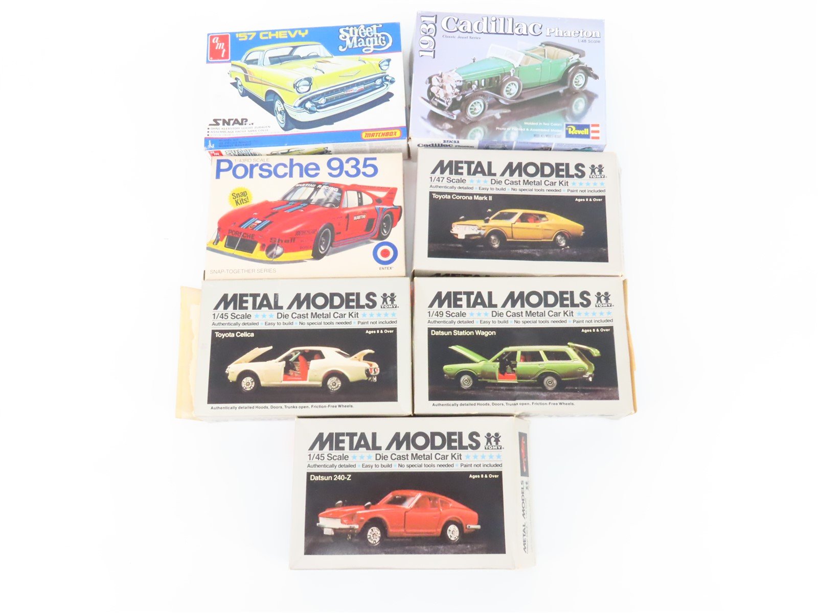 LOT of 7 1:45/47/48 Scale Die-Cast AMT Datsun, Corona Mark III, Celica Car Kits